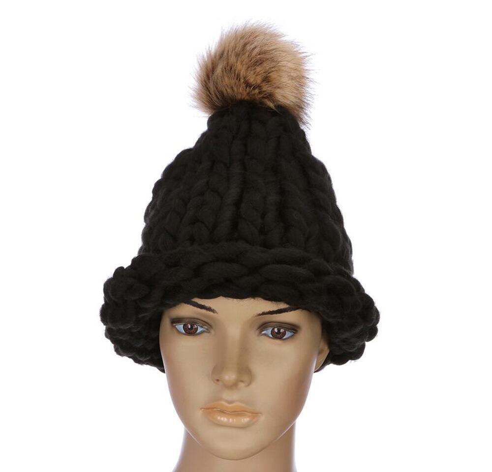 Kvinders vinter pompon uld hat grove linjer udendørs varm hat beanie strikket hat flerfarvet valgfri