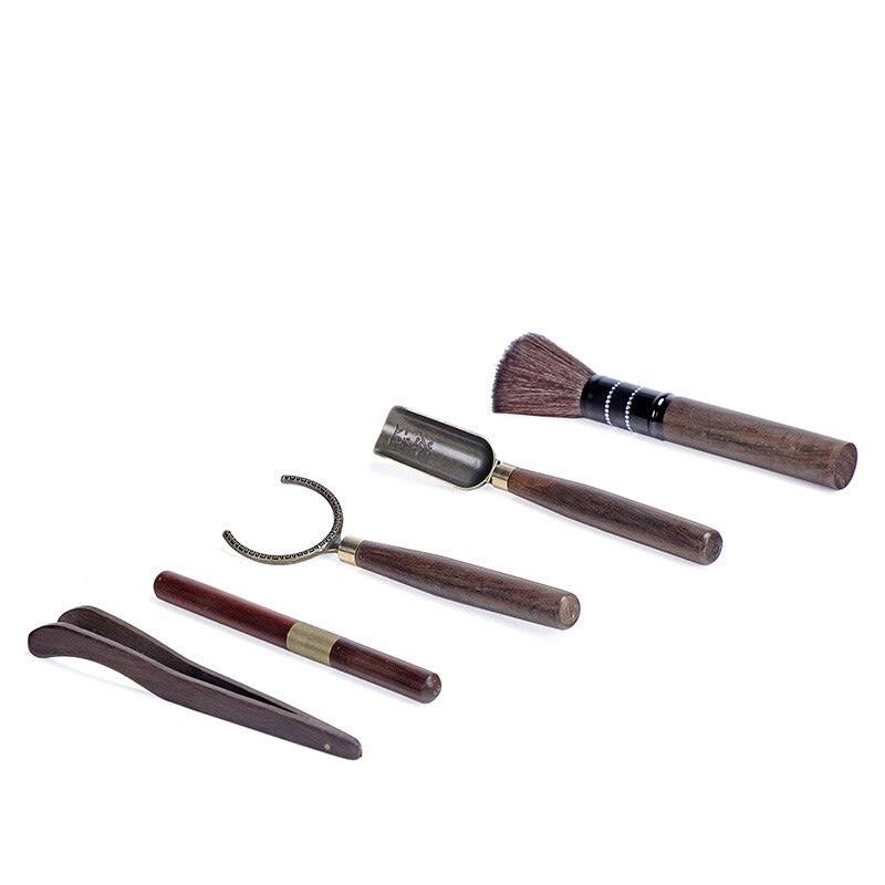 Chinese Kung Fu Tea Accessories Set Tea Ceremony Tools Wood Clip Needle Spoon Cutter Retro Ceramic Canister Teaware Utensils: 5pcs Tools