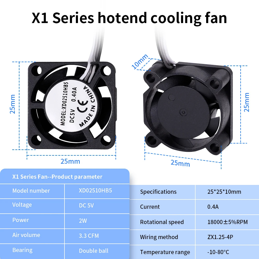 Aggiornamento Ventola di raffreddamento di alta qualità 2510 5V per Bambu Lab X1/P1 Ventole di raffreddamento ad alta velocità per stampante 3D di bambù X1 X1C P1S P1P Hotend