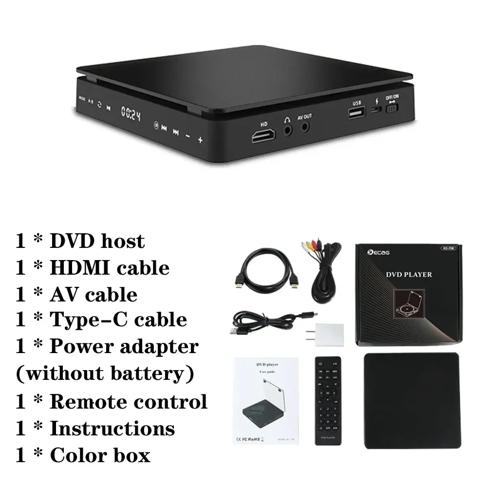 Woopker DVD Player KC-708 HD 1080P Portable CD VCD Hifi Stereo Video Player Work for TV Projector