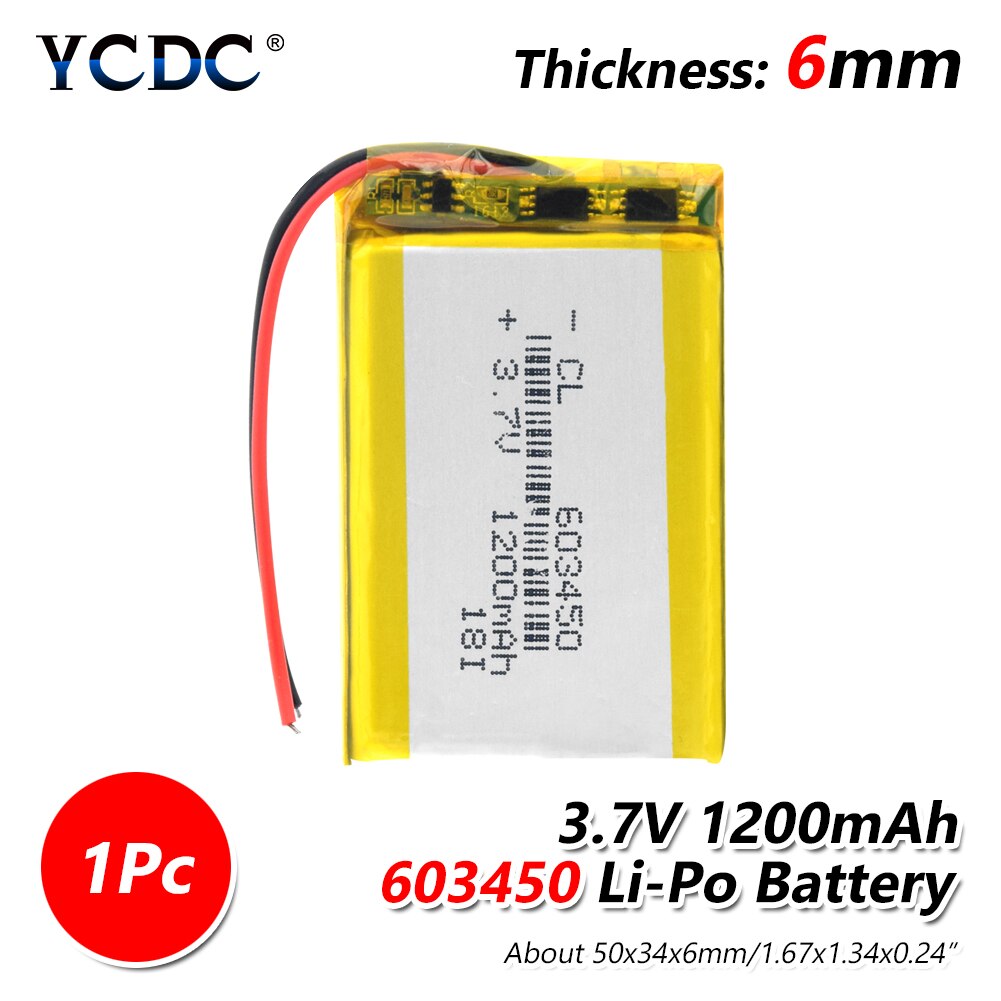 Rechargeable 3.7V 1200mAh 603450 Battery li-ion Lipo cells Lithium Li-Po Polymer Battery For MP3 MP4 GPS DVD LED Light Camera: 1 Pc
