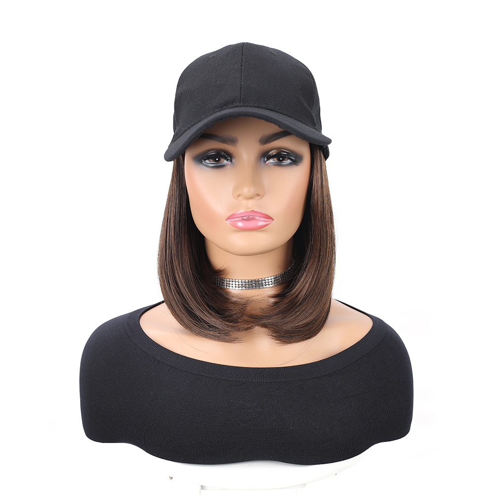 Gorra de béisbol con extensiones de cabello sintético, peinado Bob corto liso, peluca extraíble ajustable, sombrero de 10 pulgadas para mujer y niña: #2