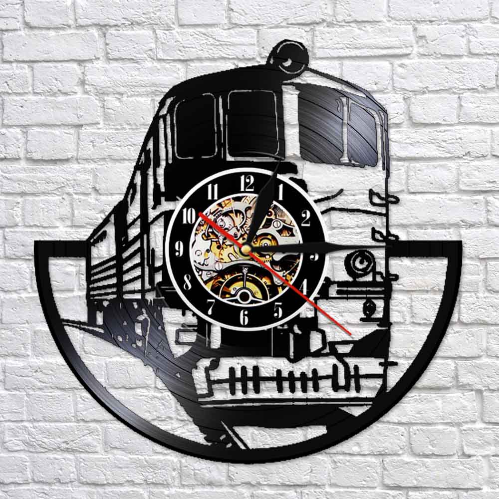 Tren cortado Longplay reloj tren transporte ferrocarril vinilo registro pared lámpara Vintage 3D Reloj de pared de cuarzo Satt