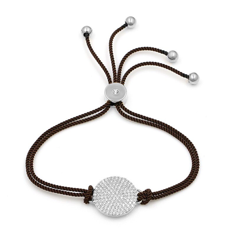 WEIMANJINGDIAN Rope Chain Cubic Zirconia Pave Round Bracelets with Adjustable Slide Lock for Men or Women in Various Colors: coffee and silver