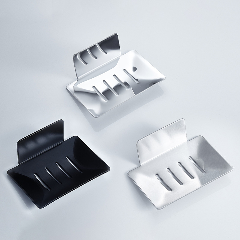 Stainless Steel Soap Holder Rack Wall-mounted Bathroom Accessories Punch-free Soap Box Hanger Draining Storage Plate