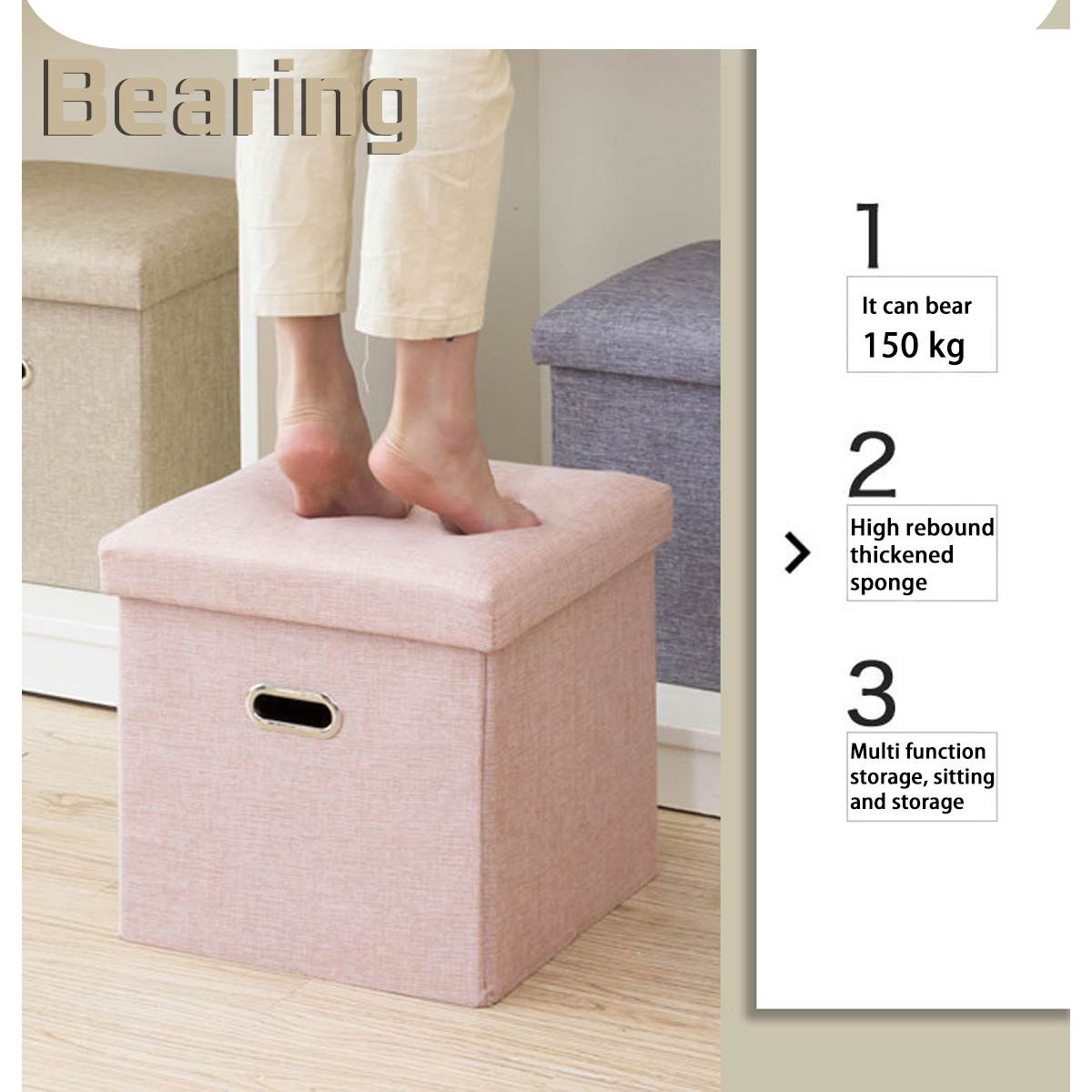 Household Portable Foldable Fabric Storage Stool Box Bench Small Sofa Multifunction Kid Chair Living Room Foot Stool 31x31x31cm