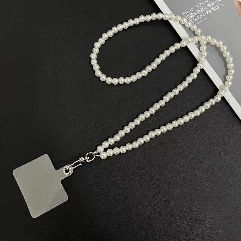 Universal Glitter Phone Lanyard Long Crossbody Necklace Chain Pearl Straps Keychain Anti-lost Sling with Patch for Phone Case: Red / Pink