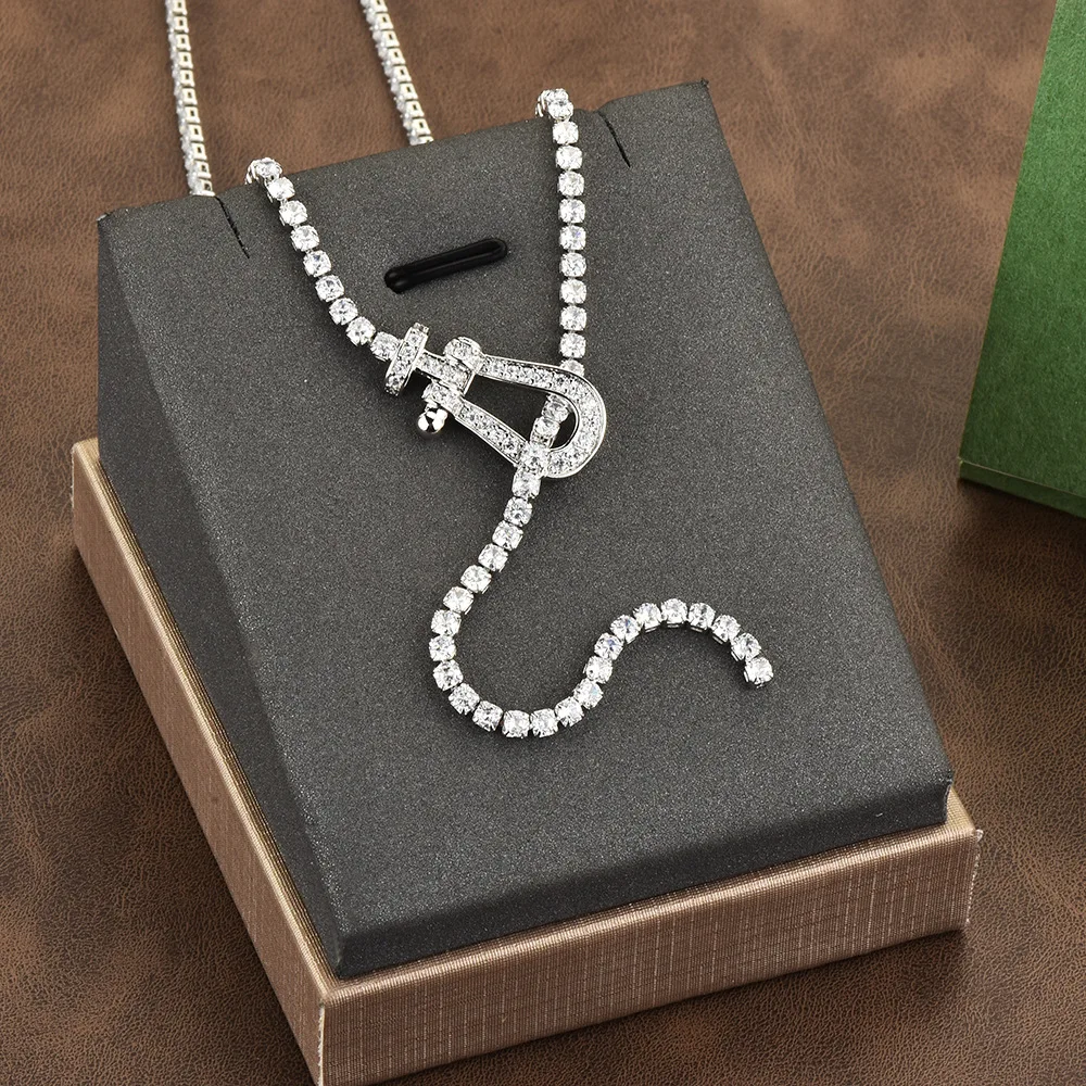 Hesteskoformet zirkonkjede, diamantkjede, kragebeinskjede og fasjonabelt damekjede, retrokjede: Default Title