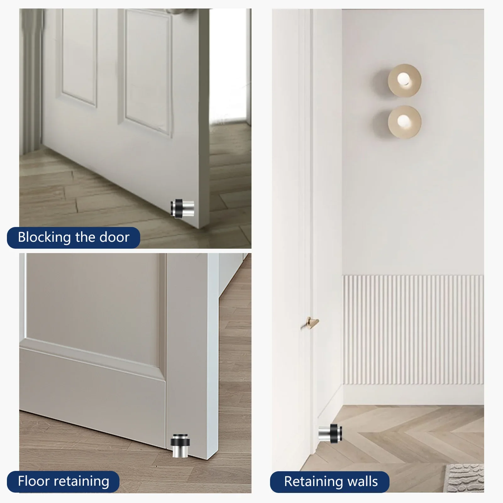 Tope de puerta silencioso de acero inoxidable, Tope de puerta cilíndrico anticolisión montado en la pared, para puertas de azulejos de cerámica, vidrio y madera, 1 unidad