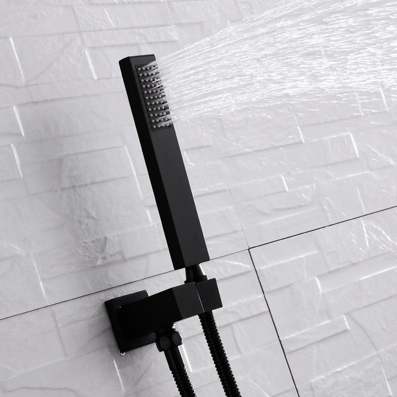 Brass Handheld Shower Head with 1.5-Meter Long Hose and Holder Bracket Replacement Showerhead Bathroom Square Style Black
