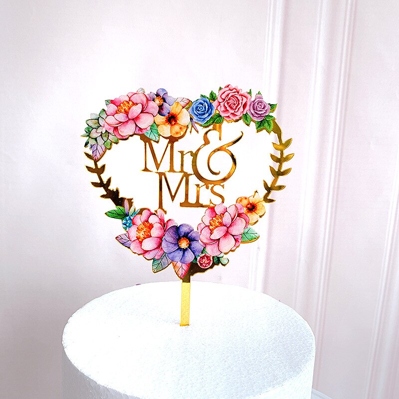 Akryl Guld Tårtdekoration Blommor - Födelsedag Dessert Dekoration för Babyshower Bakning