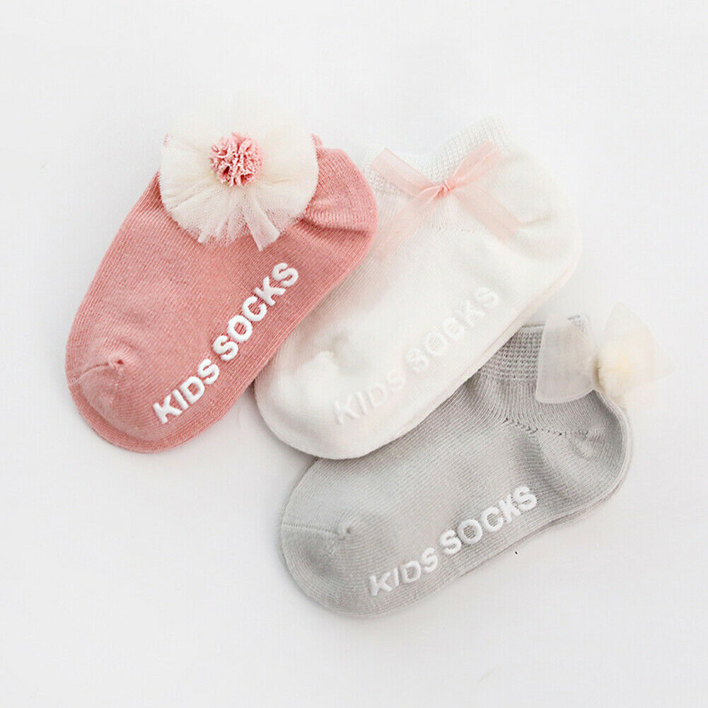 Pudcoco 4 Stijlen 3 paar/set Peuter Meisje Sokken Leuke Baby Kids Ademend Zacht Katoen Kinderen Kant Boog 0-3Y: 2 / 12m