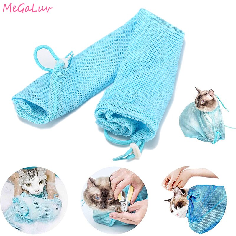 Bolsa de baño de malla reutilizable para gatos, bolsas de aseo para gatos, bolsa de limpieza de baño para gatos, antiarañazos para garras de gato, sujeción de mordedura, suministros para mascotas