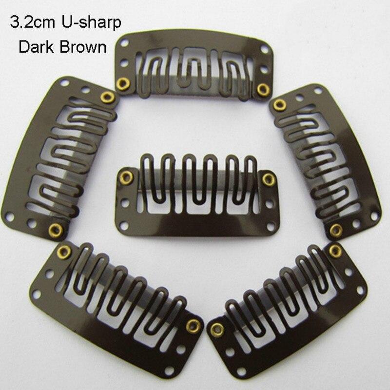 10 Stks/set Black Hair Extension Clip U Shape Weave Toupetje Pruik 6 Tanden Snap-Kam Clips Styling Tools 32mm 4 Kleur Hoed Fixing Tool