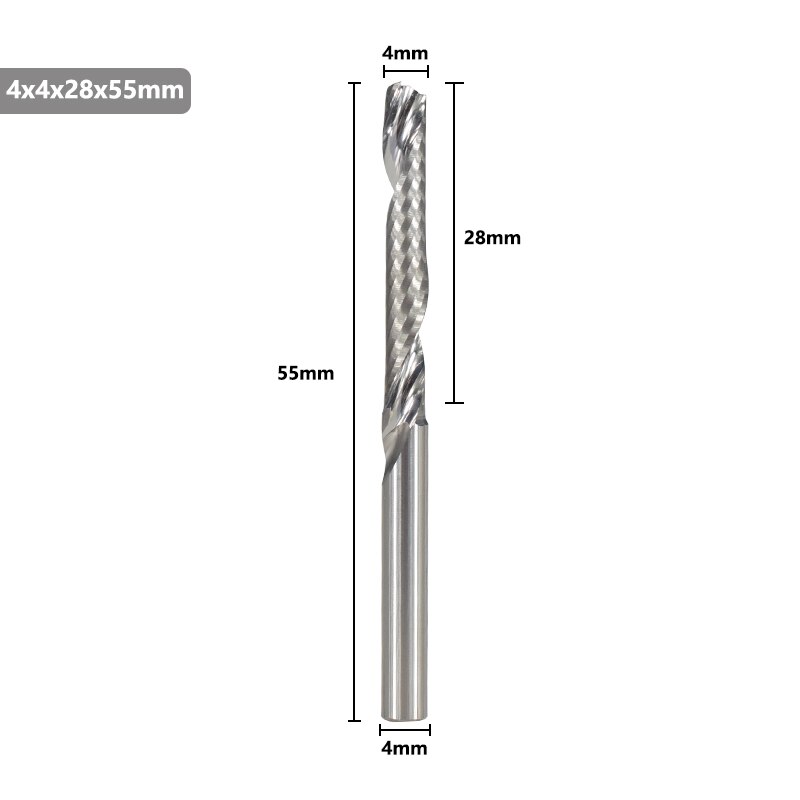 Single Flute End Mill Tungsten Carbide Milling Cutter 4-6mm Shank Router Bit For Aluminum Cutter Drill Bit Spiral Router Bits: 4x4x28x55