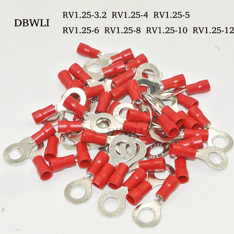 50 kpl 22-16 awg  #4 #6 #8 #10 1/4 5/16 3/8 1/2 rv1.25-4 johtorengasliittimet punaiset liittimet kaapeli johto liitin puristusliitin