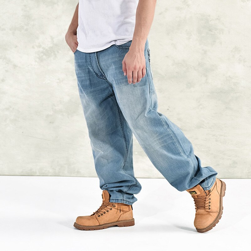 46 Plus Size Summer Men's Baggy Male Casual Denim Straight Pants Loose Jeans Trousers Streetwear