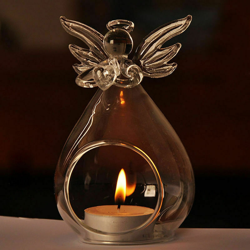 1PC Hohl Glas Engel Kerzenhalter Heimat Garten Nacht Hochzeit Ich bin Freien Tee Licht Dekor