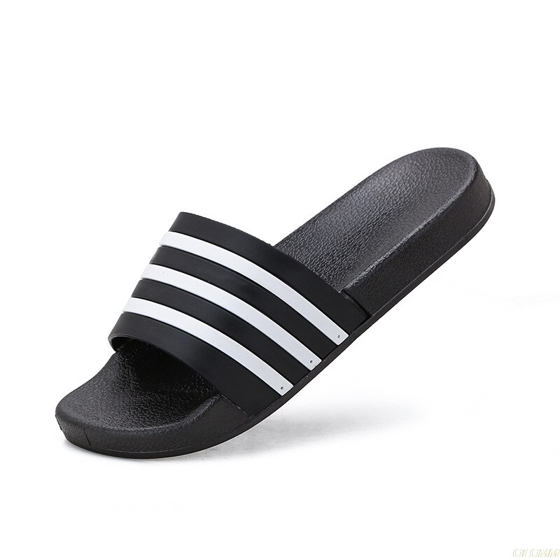 Chanclas de goma EVA para hombre y mujer, zapatos informales de rayas blancas y negras suaves, para verano
