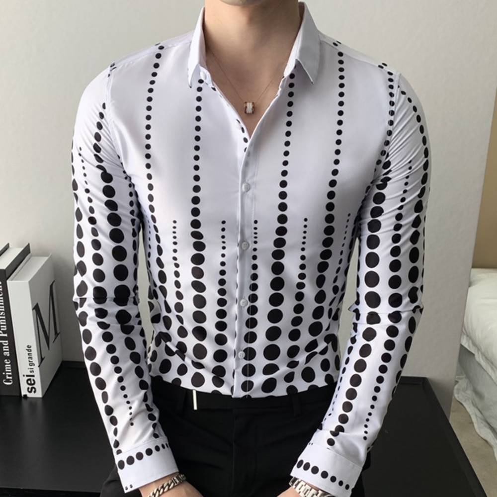 Style britannique Point impression hommes chemise Streetwear hommes chemises rayées coupe mince demi manches décontracté homme vêtements 3XL-M