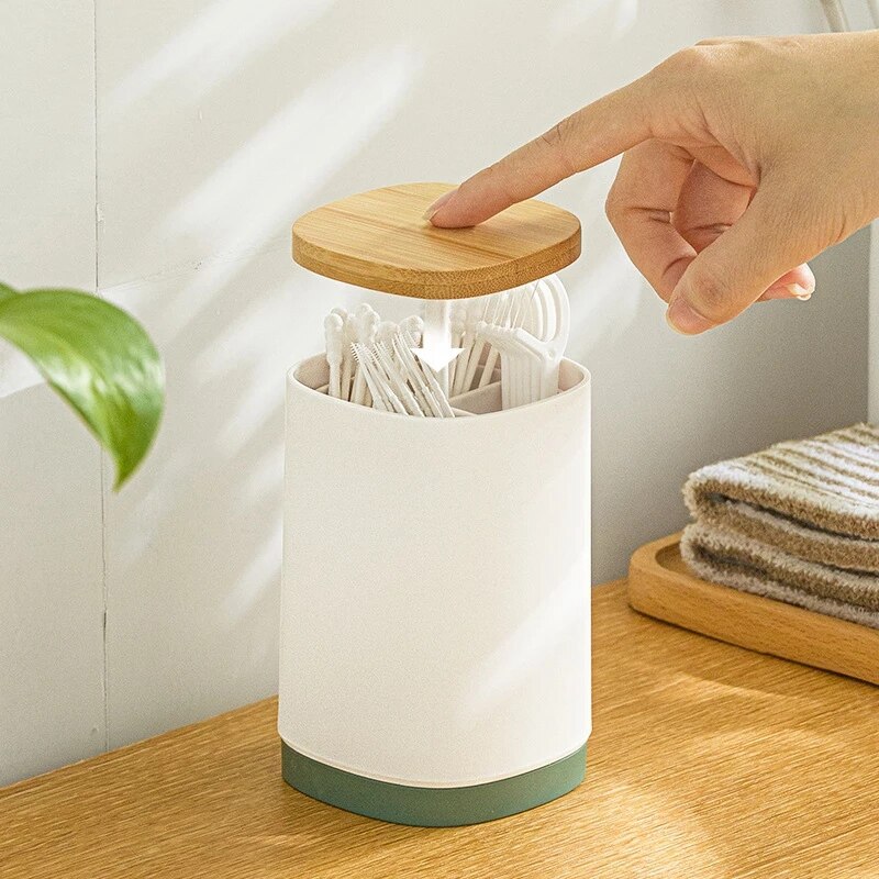 Automatic Pressed Cotton Bud Swabs Toothpick Holder Dispenser Case Holder Storage Organizer Box Home Decoration