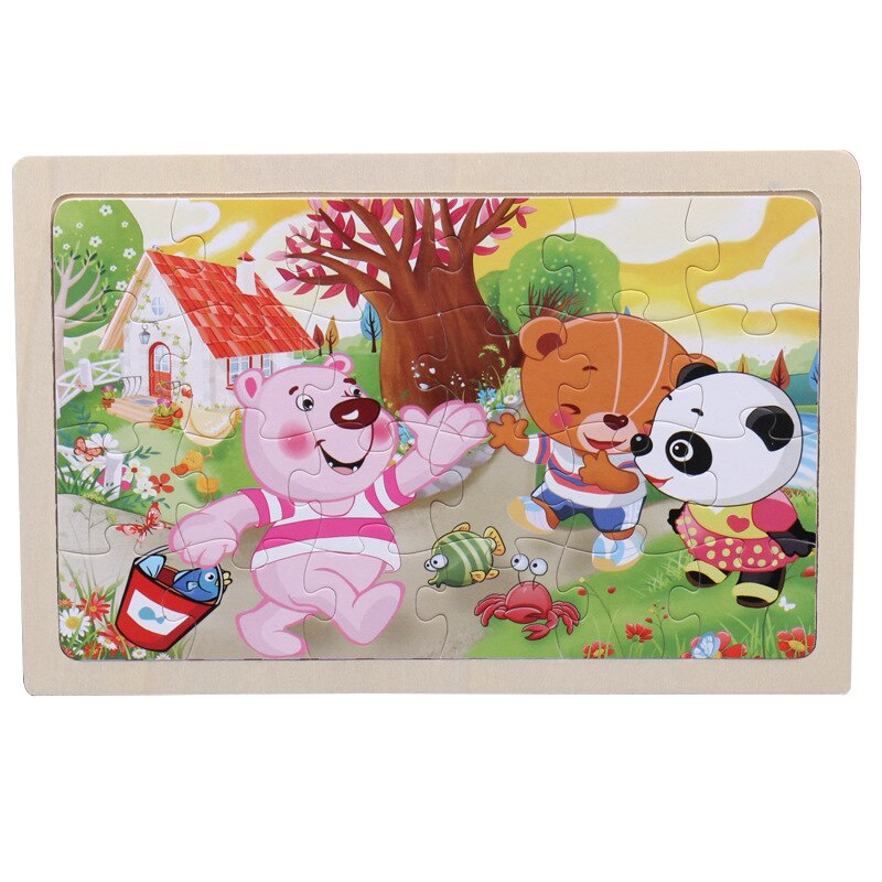 24 Pcs Kids Wooden Puzzle Toy Cartoon Animal Baby Wood Puzzles Jigsaw Educational Learning Toys For Children: 16