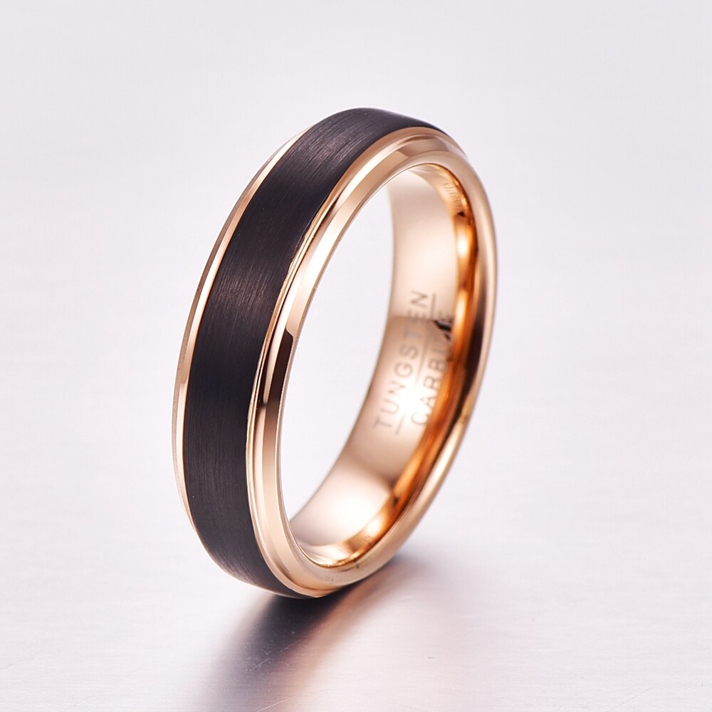 6mm couleur noire or rose à l'intérieur des hommes anneaux 100% carbure de tungstène bandes de mariage multi-taille anneau bijoux pour homme