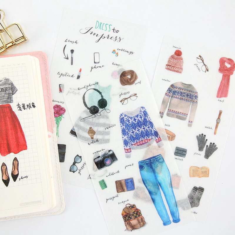 6 Sheets/pack Collection Stickers Set Decorative Stationery Sticker Scrapbooking DIY Diary Album Decoration Stick Label