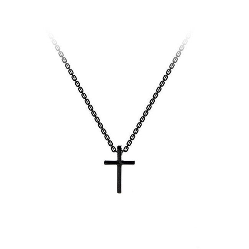 Simple populaire 925 en argent Sterling plaqué croix personnalité noir tour de cou clavicule chaîne pendentif colliers H554