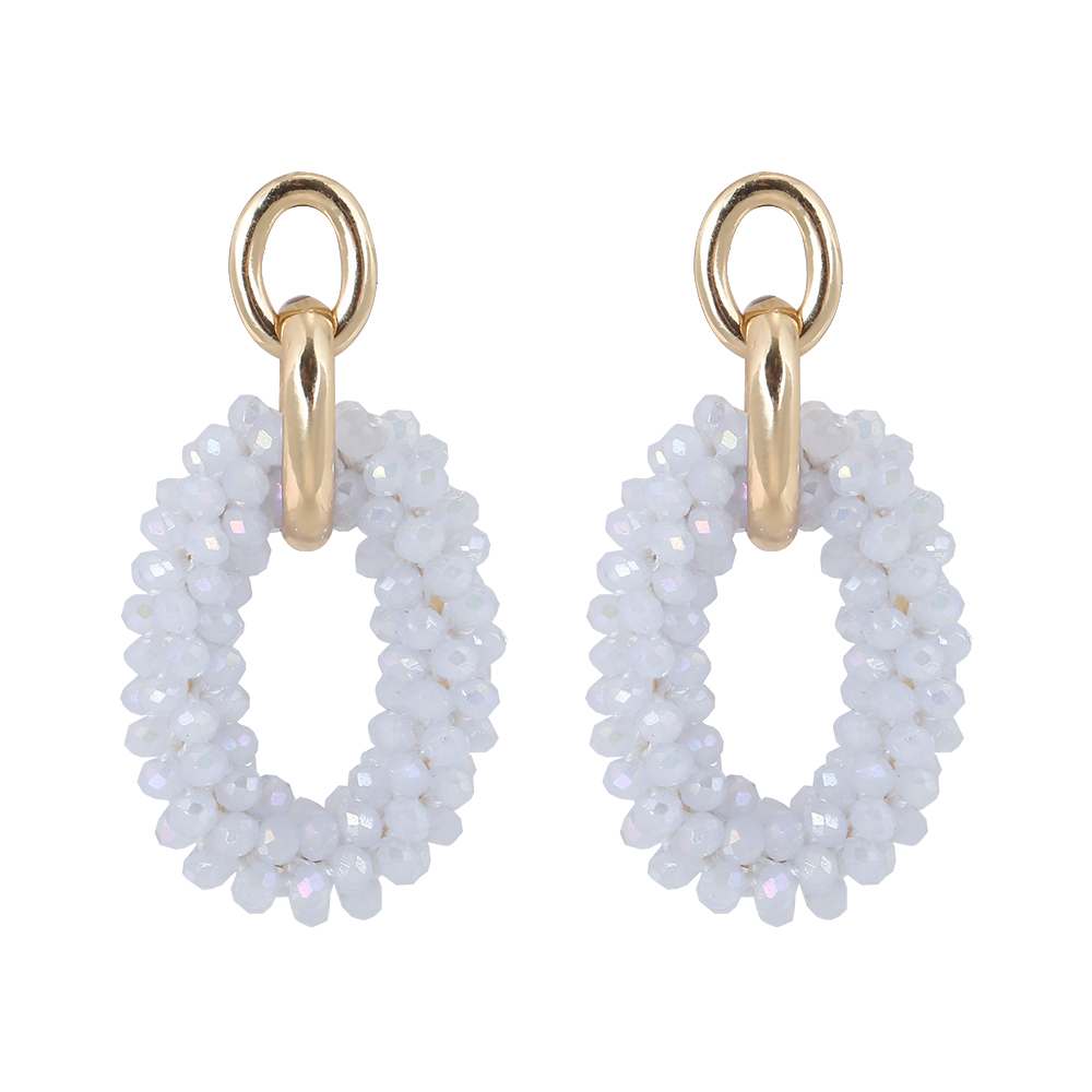 INKDEW pendientes de gota ovalados cadena oreja pendientes de cuentas de cristal hechos a mano para mujer joyería pendientes largos grandes joyería de EA070: Color marrón amarillo