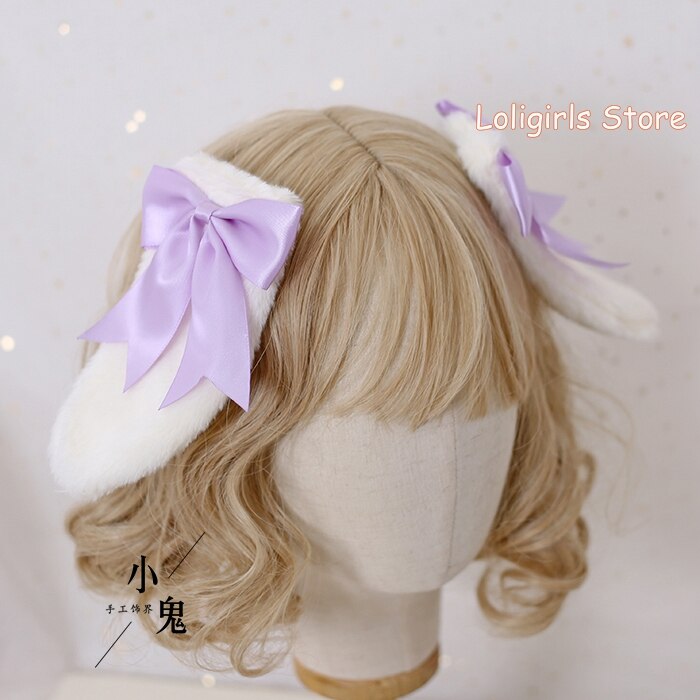 Multicolor Lolita Bunny Ears Hair Clip Hair Accessories Lop-eared Rabbit Hairpin Soft Sister Lolita Bowknot Barrettes Headdress: Light Purple