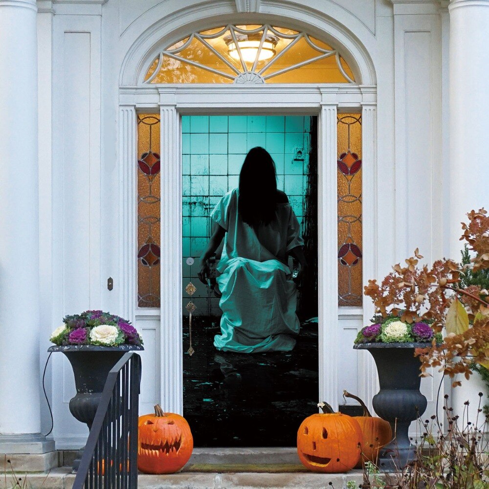 Pegatinas japonesas de puerta de Banshee para decoración de Halloween, pegatinas de renovación de puerta de madera para dormitorio, papel tapiz autoadhesivo, 7x200cm