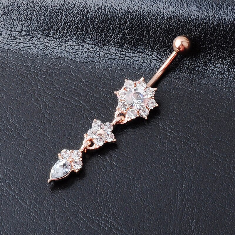 1pc Neue Zirkon Chirurgische Edelstahl Nabel durchbohren Blume Anhänger Bauchnabel Ringe Bauch durchbohren Körper Jewely
