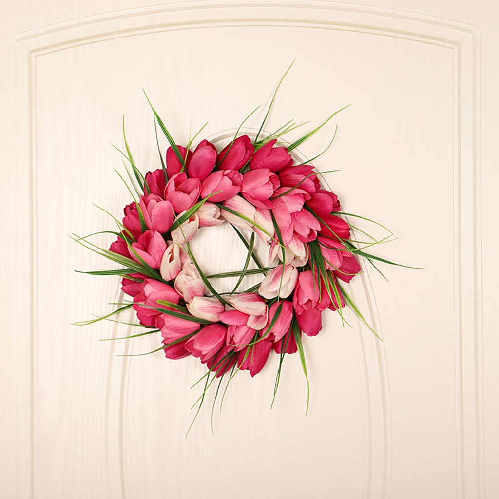 Summer Artificial Tulip Front Door Wreath with Leaves Front Door Wall Decor
