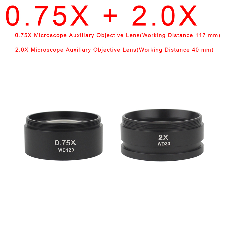 WD165 0.5X 0.7X 0.75X 1.5X 2.0X Auxiliary Objectief Draad 48Mm Barlow Glas Lens Voor Stereo Trinoculaire Microscoop: Black