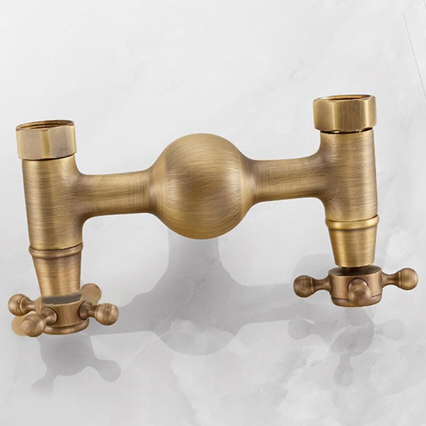 Antique Brass Wall Mounted Washing Machine Faucets G1/2, G3/4 Double Handles Single Hole Cold and Water Mixer Tap Bibcock