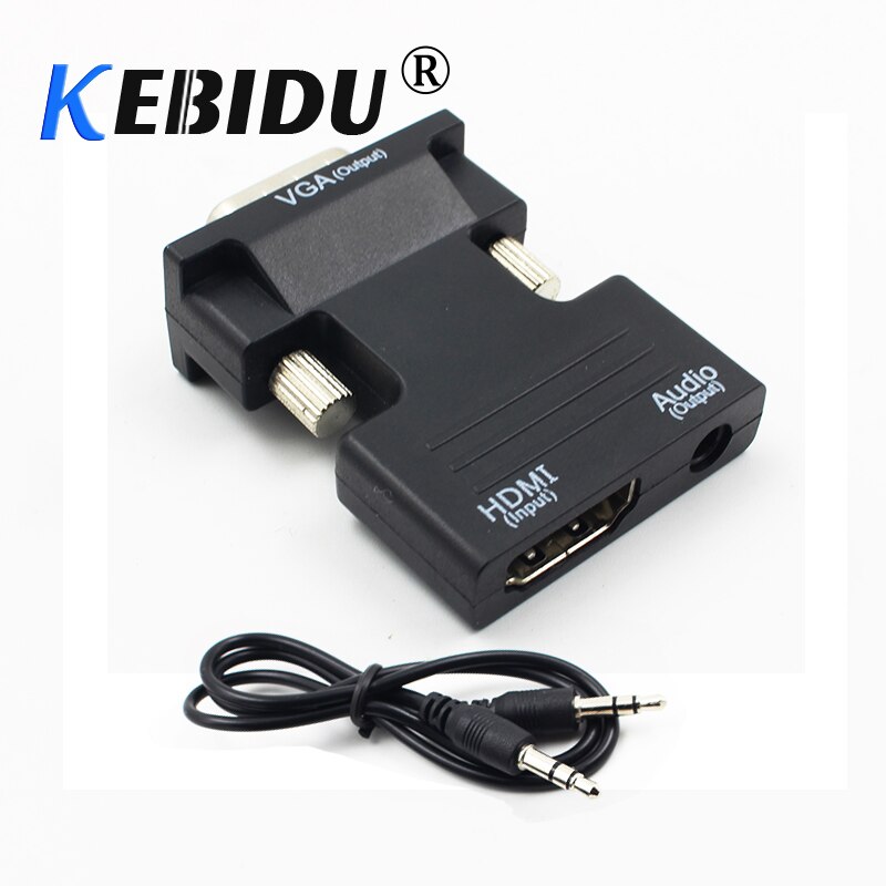 HDMI-compatible Female to VGA Male Converter with 3.5mm AUX Audio Cable Adapter 1080P FHD Video Output for PC Laptop TV Monitor