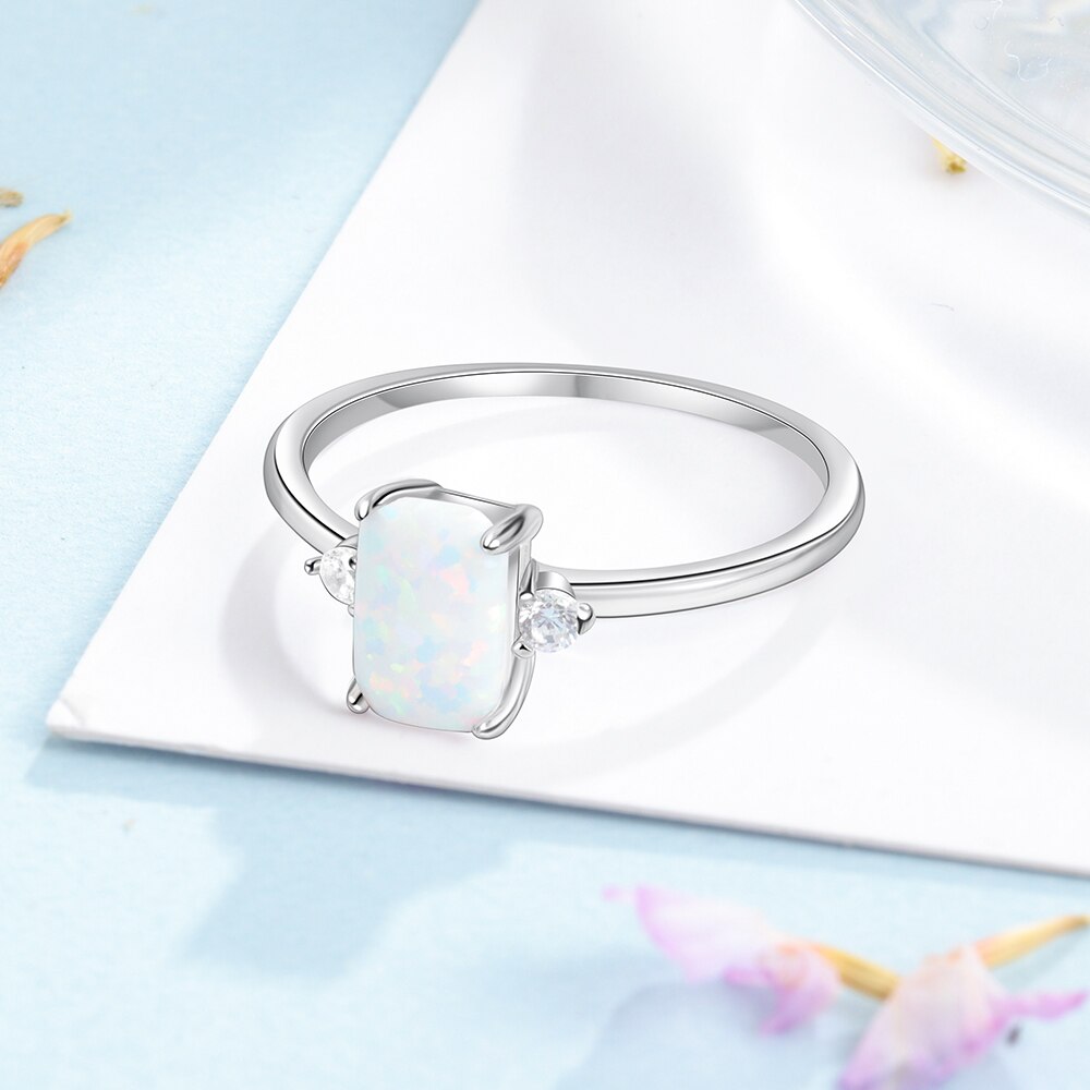 925 Sterling Silber Rechteckigen Opal Ringe für Frauen kubisch Zirkon Weibliche Finger Ringe Hochzeit Silber 925 Schmuck (Lam Hub fong)