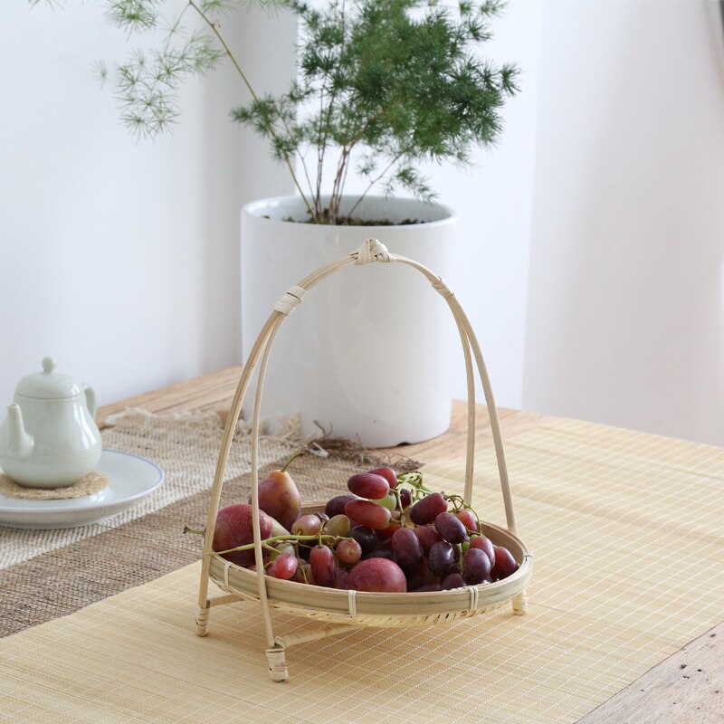Cestas de paja tejidas de bambú, estante de nivel de mimbre, almacenamiento de alimentos y pan de frutas, Decoración de cocina, bandeja redonda, contenedor de anier Osier