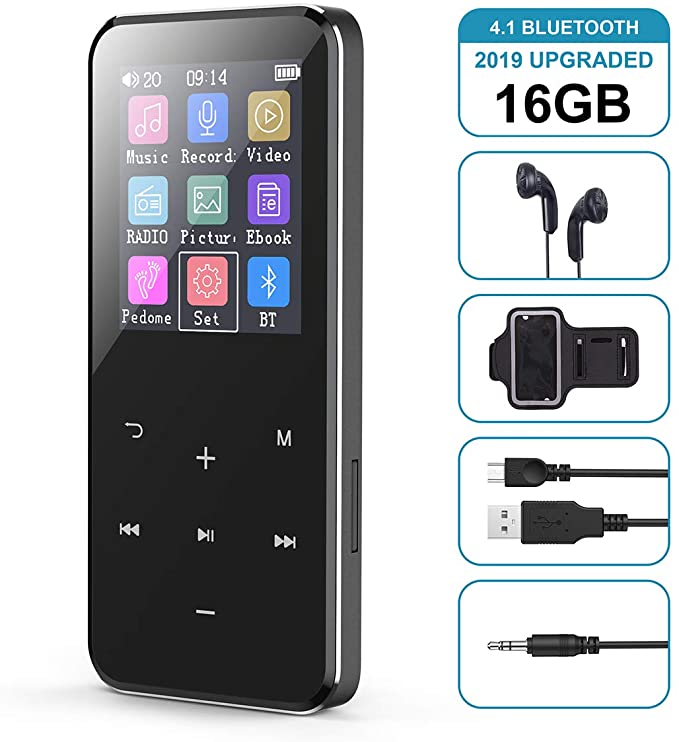 MP3 Speler Met Bluetooth 4.1, 16Gb Muziekspeler Draagbare Lossless Geluid Bluetooth Mp3 Speler Met Fm Radio Voice Recorder Touch