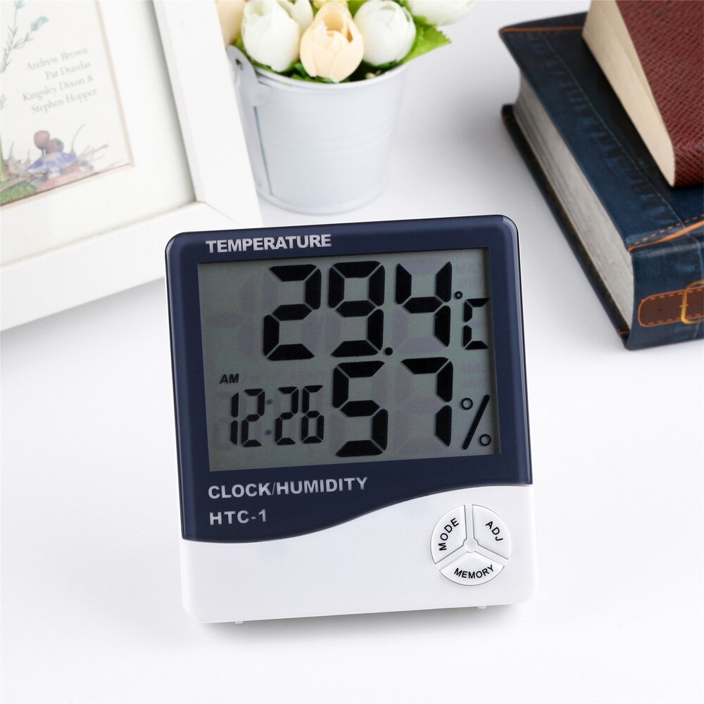 Digital LCD Electronic Ambient Thermometer Humidity Meter Hygrometer Weather Station Aquarium Bathroom Indoor With Alarm Clock