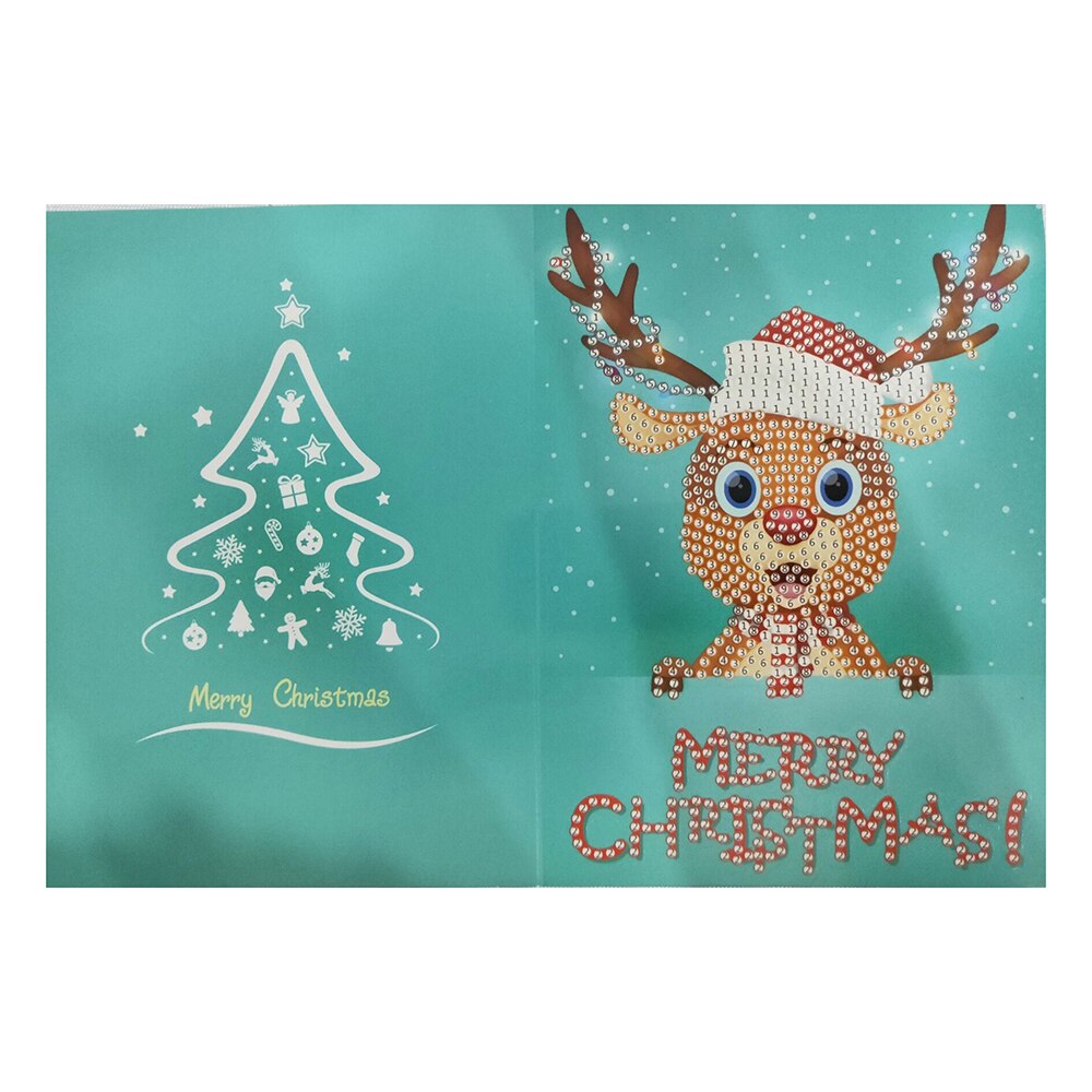 Merry Christmas Cards DIY Diamond Painting Handmade Card Round Drill Greeting Cards Rhinestones Arts Crafts Xmas