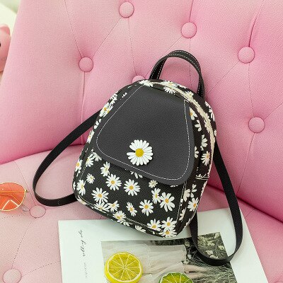 Vento marea mini rygsæk crossbody tasker til teenagepige kvinder skulder telefon pung koreansk stil trendy kvindelig taske: Blomst sort