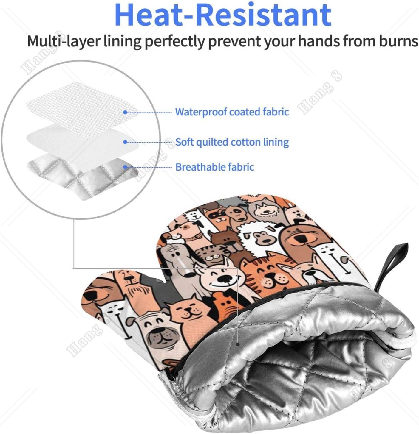 Rękawice kuchenne z nadrukiem gryzmolić dla kotów i psów Odporne na ciepło wodoodporne rękawice kuchenne z wewnętrzną warstwą bawełnianą robić gotowania, grillowania i pieczenia