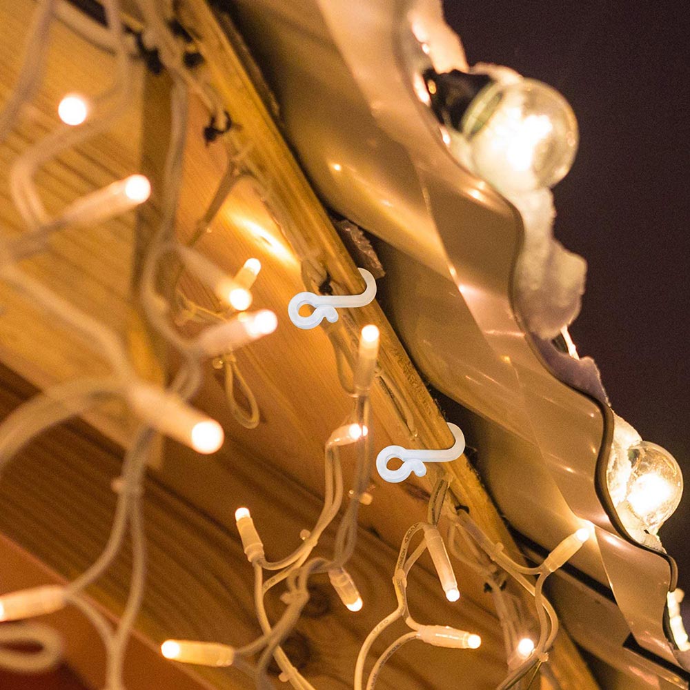100 stuks dakgoothaken van kunststof, wit, ophangen, doe-het-zelf dakgoothangers voor feestverlichting, haak voor buitendraad