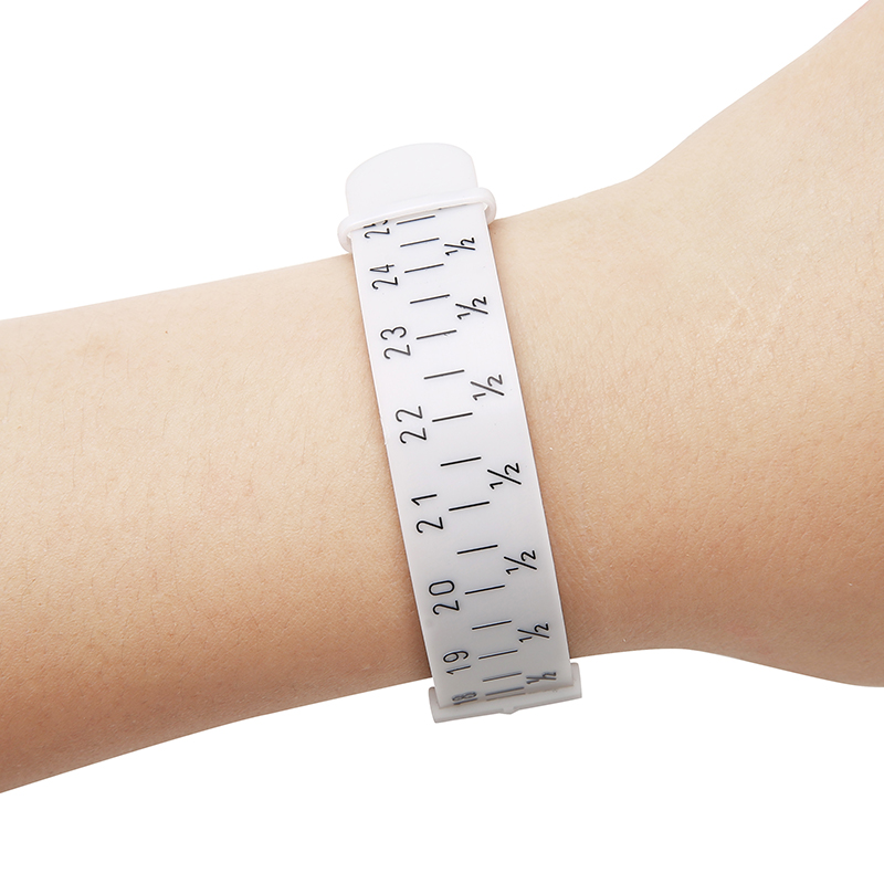 Brazalete de plástico con medidor de calibre ajustable, pulsera de medida de tamaño para bricolaje, herramientas de fabricación de joyas, longitud de 15-25cm, 1 Uds.
