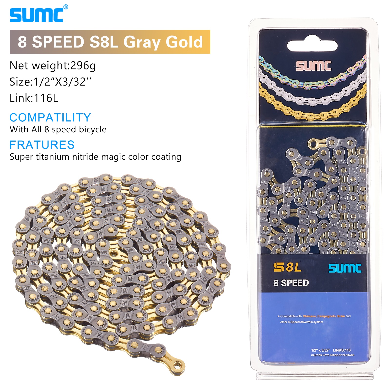 Neue sumc Mountain Road Fahrrad Schalt kette 8 9 10 11 12-Gang hohle ultraleichte Goldkette 251g mit Missing link m8000 m6000