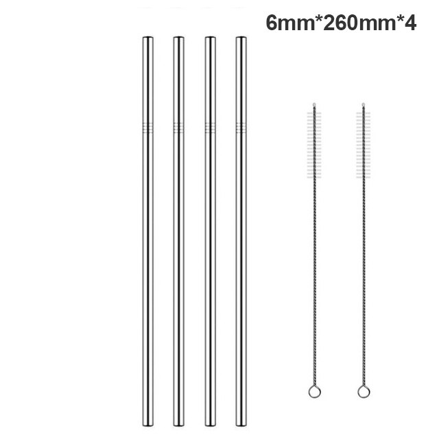 Paille métallique réutilisable 260x6mm, en acier inoxydable 304 de avec brosse de nettoyage pour tasses 20/30oz,: U-4pc-2Brush