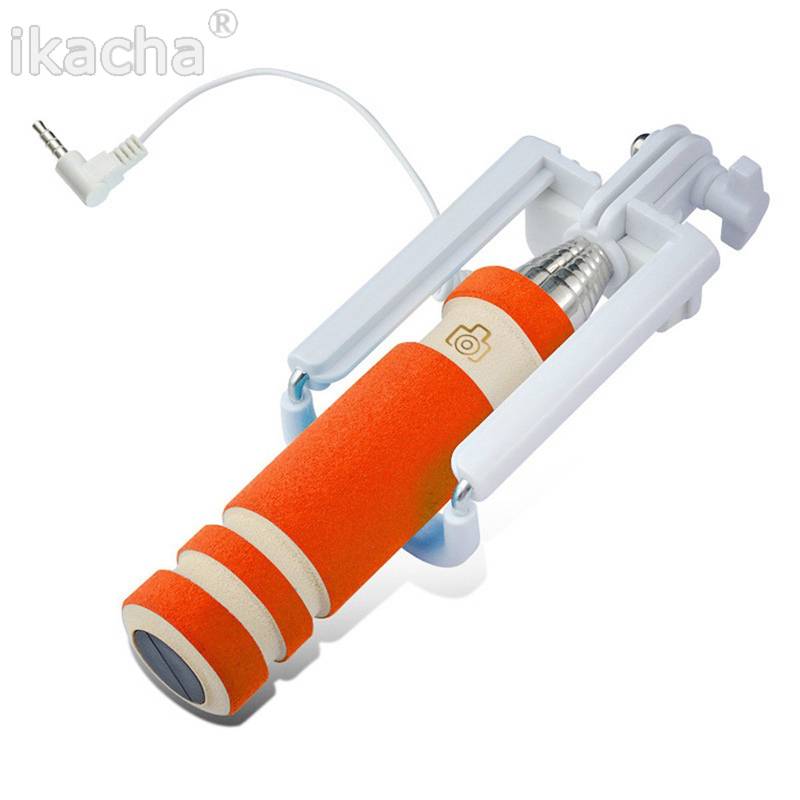 Universele Mini Selfie Stick Monopod Ingebouwde Sluiter Houder voor Iphone Samsung Android IOS Bedrade Selfie Smartphone Camera: Orange