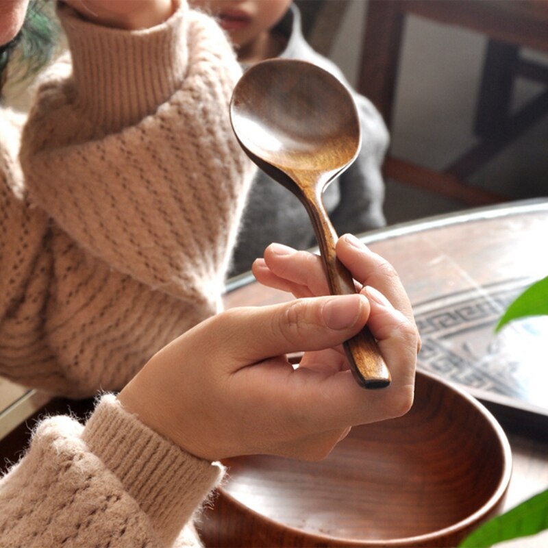 Set De 4 Cucharas De Madera De Mango Largo 23.5 Cm | Utensilios De Cocina Naturales Hechos A Mano | Para Sopas, Salsas Y Café | Ecológicas